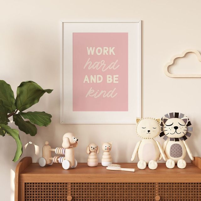 Add a pop of positivity to your workspace with our 'Work Hard and Be Kind' art print in beautiful shades of pink 🌸🖼️💕 A gentle reminder to stay focused, work hard, and always treat others with kindness and respect. Perfect for inspiring productivity and a positive mindset! #workspaceinspo #motivationalquotes #digitalartprints